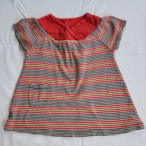 Tea Collection Pink Brown Striped Dress Cotton Baby Girl's Size 12-18 Months